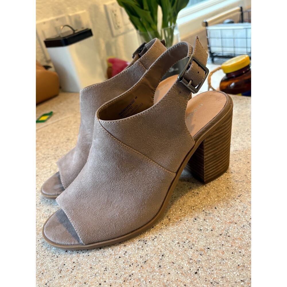 Madden Girl Brown Peaches Slingback Booties Open Toe Block Heel Faux Suede 9